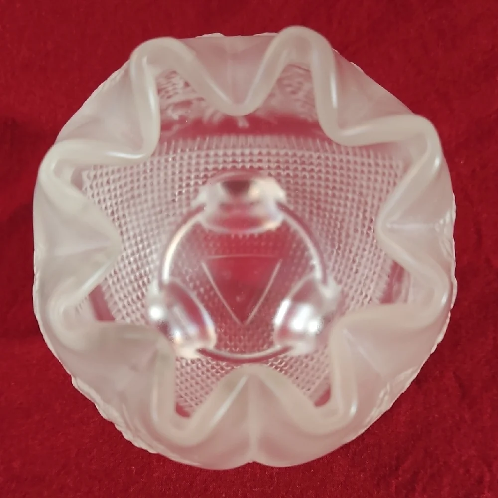 Vintage Fenton Glass Crystal Velvet Grape Rose Bowl Vase Three Toed/Footed